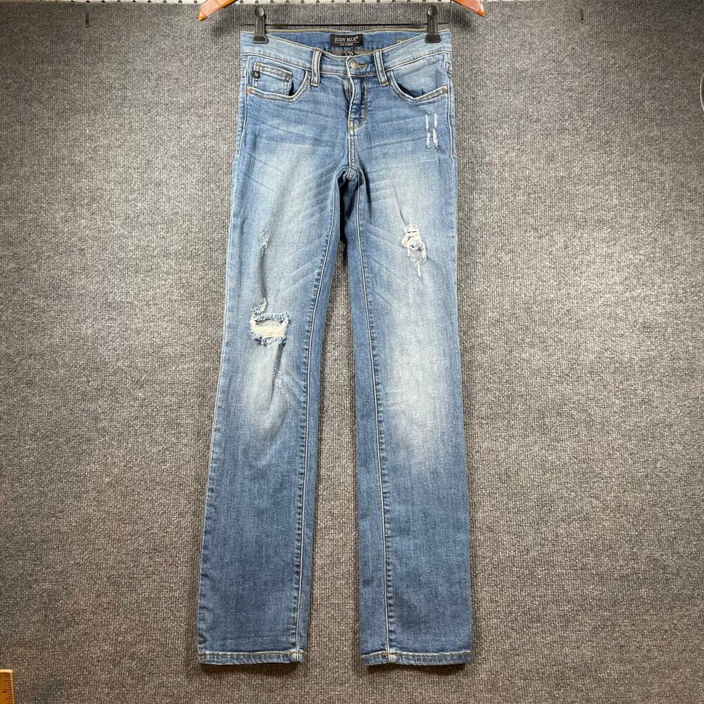 Judy Blue Straight Fit Jeans Women's 1/25 Blue JB8251MD Distressed Stretch